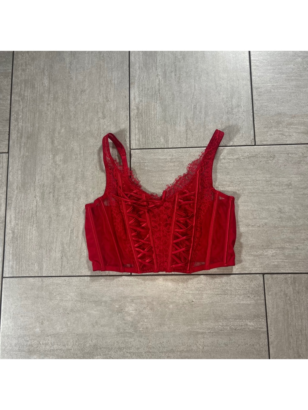 Victoria's Secret Red Lace Corset Crop Top Large